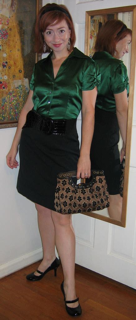 Karina is wearing a size s in the silk set paired with the leather belt off white. Green and Military Black | Emerald green, satin blouse, Expr… | Flickr