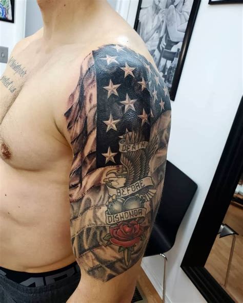 A dreamcatcher, with a hoop containing a web or net, decorated with feathers and beads, will protect the sleeping individual from bad dreams, while letting good dreams through. Top 89 American Flag Sleeve Tattoo Ideas - [2021 ...