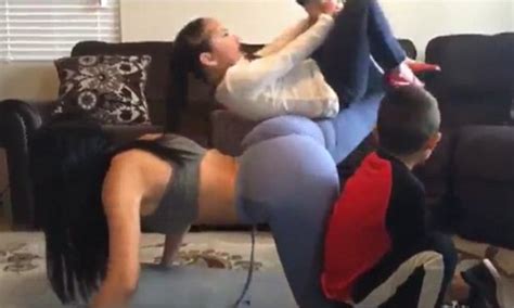 Femaleagent licking for work 12 min. Woman uses her children as weights in YouTube workout ...