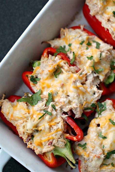 Place the peppers in a baking dish. Low-Carb Creamy Chicken Stuffed Peppers | Tone and Tighten