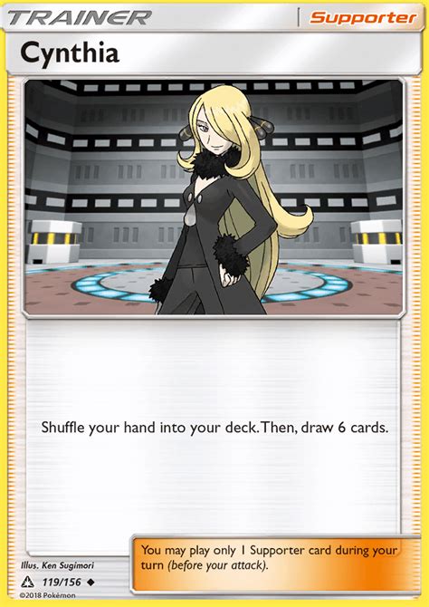 When used with the acerola and palosand tech sync pair, cynthia and mega garchomp become almost unstoppable. Cynthia (Ultra Prism UPR 119) — PkmnCards