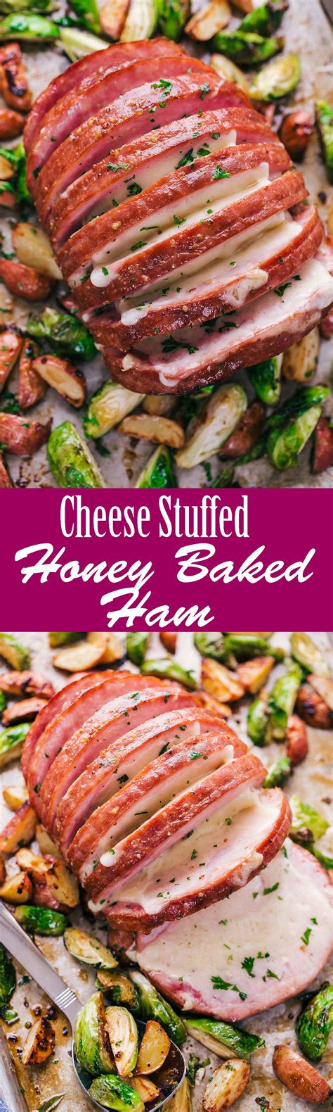 After it bakes, the glaze creates this beautiful and flavorful crust. Cheese Stuffed Honey Baked Ham with roasted Brussels ...