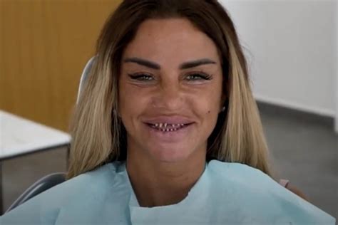 The former glamour model, 42. Katie Price spits out fake teeth after they fall off her ...