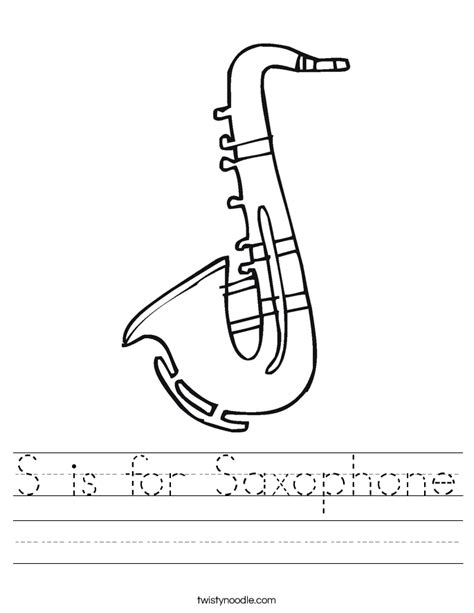 Just click to print out your copy of this color saxophone coloring page. S is for Saxophone Worksheet - Twisty Noodle