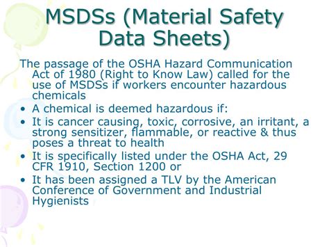 (material) safety data sheet transport symbol whmis nfpa personal protective equipment original preparation date: PPT - MSDSs (Material Safety Data Sheets) PowerPoint Presentation, free download - ID:2643485