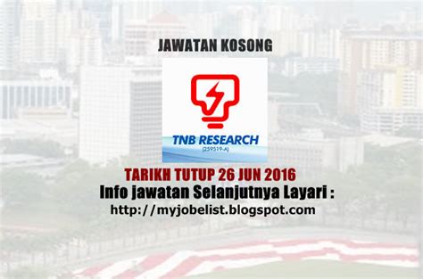 Is your factory or mall running at optimal demand usage? Jawatan Kosong di TNB Research Sdn Bhd - 26 Jun 2016