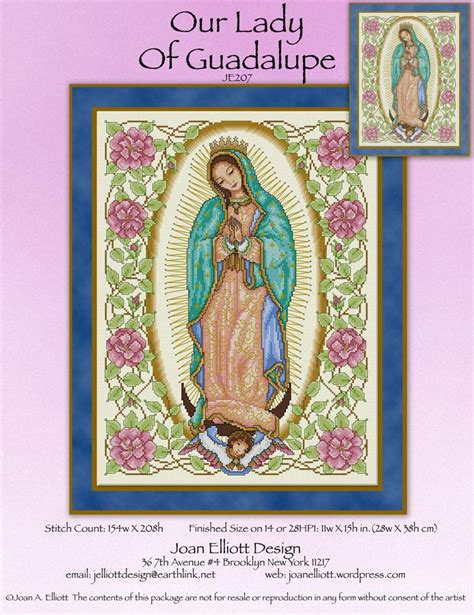 Stitched on your choice of 14 count fabric with dmc floss, kreinik #4 braid, and mill hill beads. Our Lady Of Guadalupe Joan Elliott Cross Stitch Pattern ...