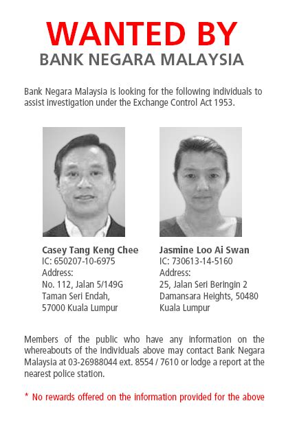 Semakan juga perlu dibuat di suruhanjaya syarikat malaysia (ssm) di sini. Dua rakan Jho Low dikehendaki oleh Bank Negara berkaitan ...