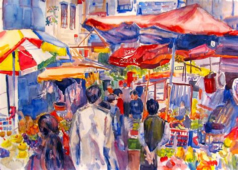 Hong Kong Market Painting by Joyce Kanyuk