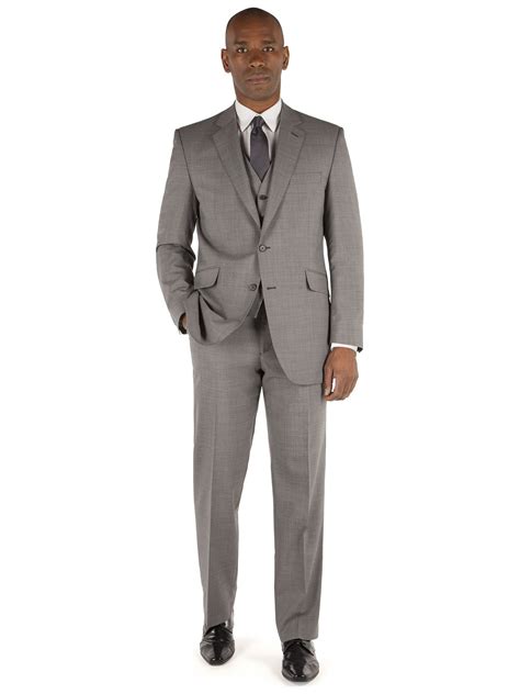 This fine suit jacket features a trim, slim fit in very fine, soft wool. British Tailor Big+Tall Grey Micro Regular Fit Three Piece ...