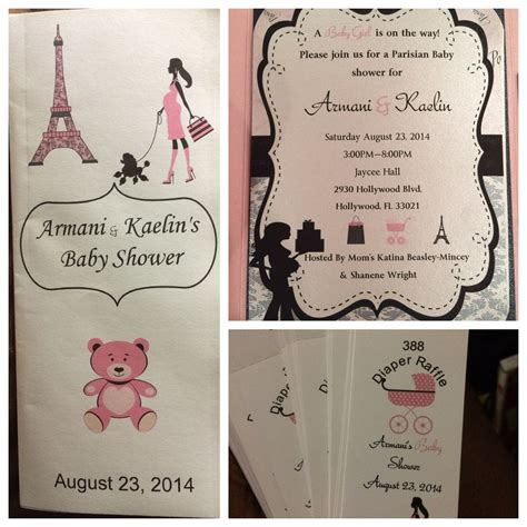 Use all our proven best and easiest baby shower templates and babyshower tips and ideas and create your perfect. My Daughters Paris Theme Baby Shower Program, Invitation, and Diaper Raffle Tickets. | Paris ...