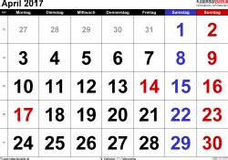 Di kalender 2017 mendatang sepertinya bulan april dan mei cukup menyenangkan ya, lumayan banyak tanggal merahnya yang kesebar, gak seperti kalender 2016. Kalender April 2017 als Excel-Vorlagen