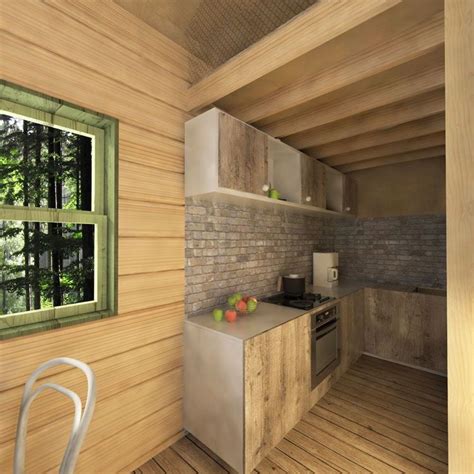 Tiny house kitchen with plenty of storage. rustic-cabin-kitchen-corner - Tiny House Blog