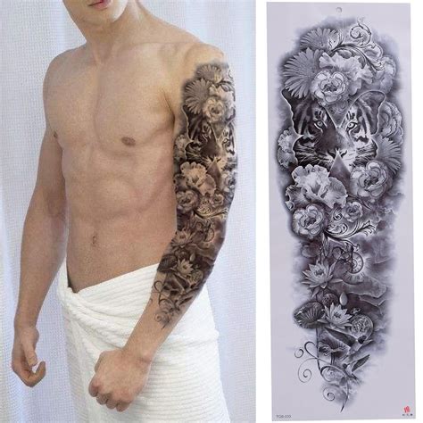 Full sleeve death skull and roses sleeve tattoo designs. Large Arm sleeve Tattoo Waterproof temporary tattoo ...