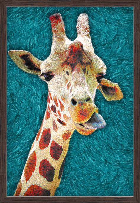 A profile close up of this giraffe shows off his head and neck in the desert sand with a wide open mouth and tongue. Giraffe with Tongue Out - Van Gogh Style - Lantern Press ...