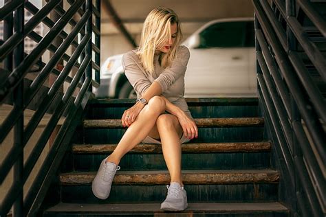 Choose your favorite crossed legs designs and purchase them as wall art, home decor, phone cases. HD wallpaper: legs crossed, stairs, blonde, women, model, sitting, blond hair | Wallpaper Flare