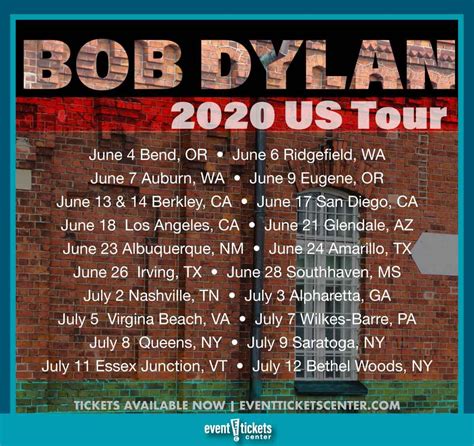 Check spelling or type a new query. Bob Dylan Summer 2020 Tour- Dates & Tickets in 2020 | Bob ...