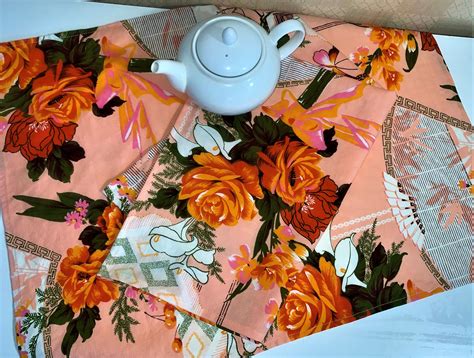 Beautiful linen tea towels are the envy of any kitchen. 70s Fabric Tea Towel With Hook, Orange Pink Brown Minimal ...