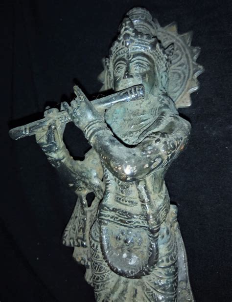 Hand carved finish to achieve the striking details. Lord Krishna God Playing Flute Bronze Brass Statue ...