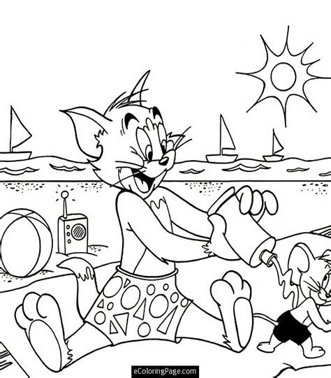 Tom and jerry cartoon coloring pages. Tom And Jerry With A Beach Ball Playing At The Beach Coloring Page - Coloring Home