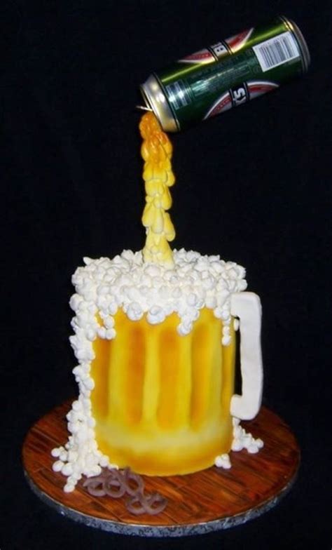 Cans are made from rk, covered in fondant and edible images. Pouring Beer Cake | Beer cake, Birthday cake beer, Beer ...