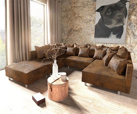 Unsere sofa planer helfen dir. Wohnlandschaft Clovis Braun Vintage Optik modular Hocker ...