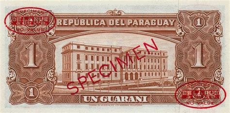 The guaraní was divided into 100 céntimos but, because of inflation historical exchange rates for paraguayan guaraní to paraguayan guaraní. RealBanknotes.com > Paraguay p185s: 1 Guarani from 1952