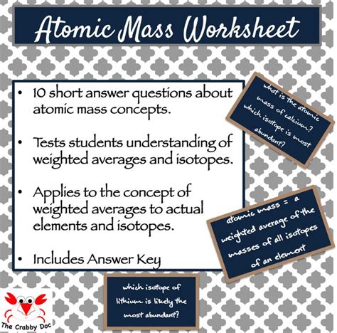 The atomic mass of a specific atom or molecule is determined by using an experimental technique called mass spectrometry. Atomic Mass Worksheet in 2020 | Chemistry activities ...