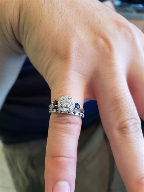 They can be put on after the ring is on and some are wide enough for all rings. My engagement and wedding ring together! (Featuring my fiancé's hand as a joke to my mother ...