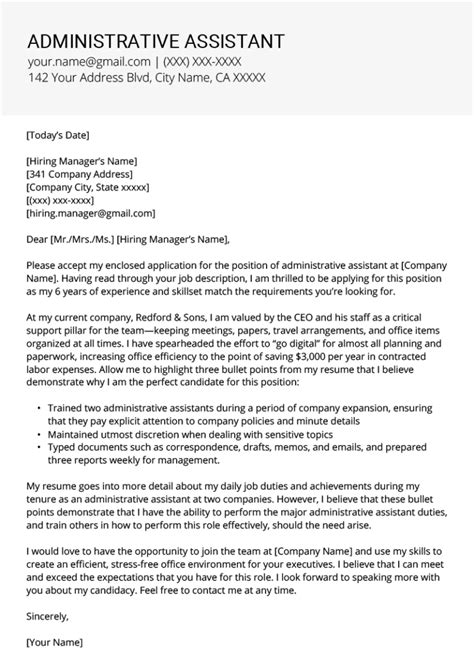 Administrative assistant cover letter example + tips. Administrative Assistant Cover Letter Example & Tips ...