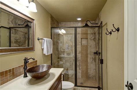 Monochromatic bathroom design ideas are usually stunning, just like this grey one. Basement Bathroom & Shower - Transitional - Basement ...