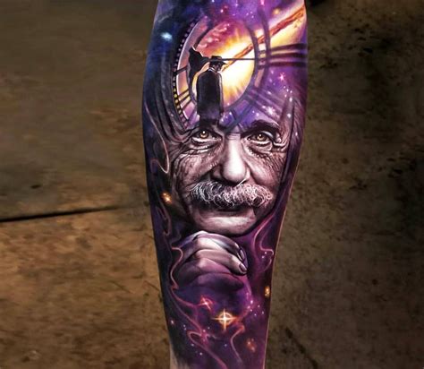 Stunning color and black and grey tattoo art created by josh marchand. Photo - Albert Einstein tattoo by Arlo Tattoos | Photo ...