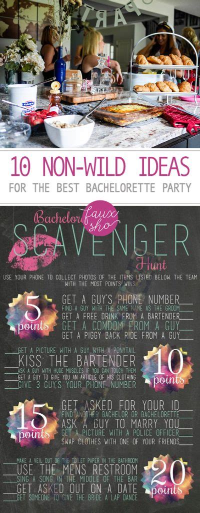 Here are a few ideas to bring your bachelorette party members closer together, and kick off the night in a fun way: 10 "Non-Wild" Ideas for the Best Bachelorette Party