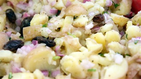 While potatoes are cooking, cut cucumbers into cubes. Potato Salad With Raisins - Sweet Potato And Quinoa Salad ...