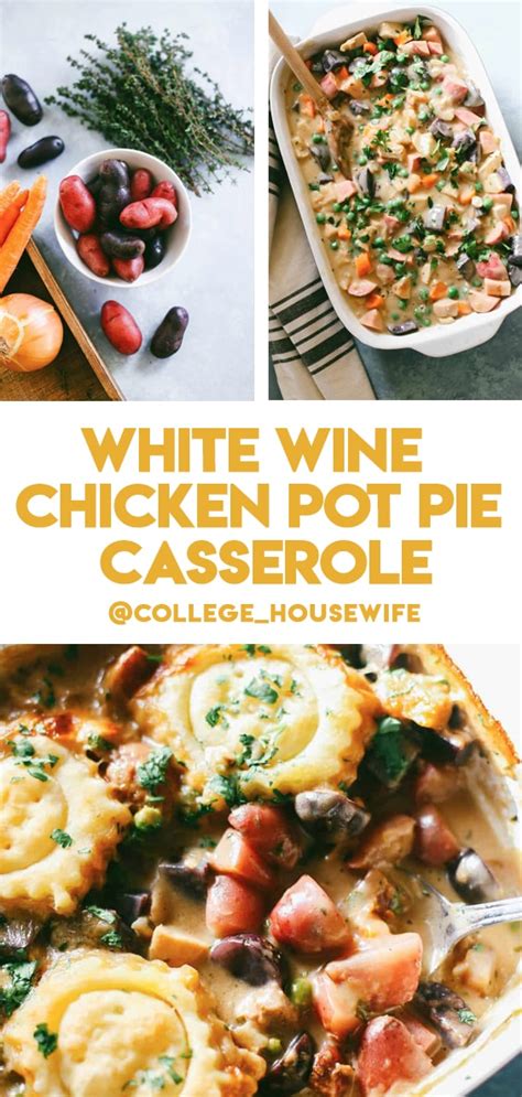 The chicken stays moist throughout baking and reheating, thanks to a gentle poach and a creamy verde sauce. White Wine & Chicken Pot Pie Casserole - College Housewife