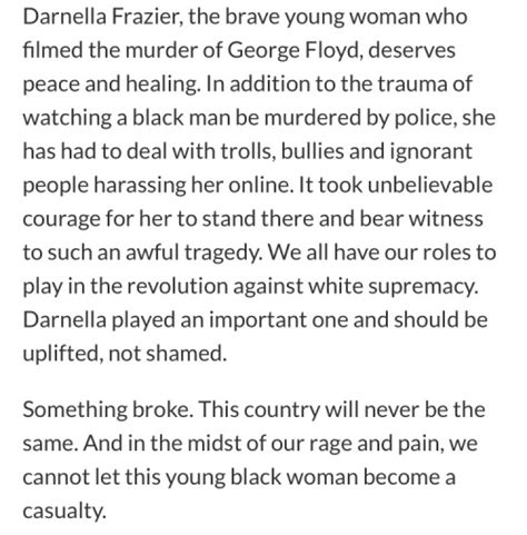 Darnella frazier, the teenager who filmed derek chauvin killing george floyd, reacted to the jury's guilty verdict against the former minneapolis police officer with relief, saying justice has been served. be my mistake