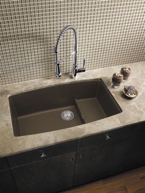 Black kitchen sinks are easier to clean. light countertops, dark cabinets, dark sink.