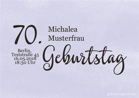 Vorlage aussuchen & gleich ausprobieren! Einladung zum 70. Geburtstag - Gratis Einladungskarten & Texte