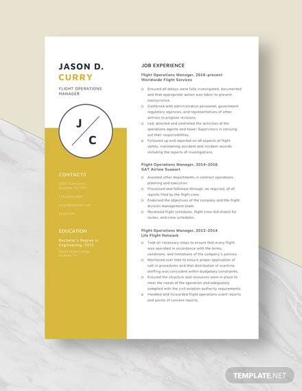 Use our professional operations manager resume sample. Flight Operations Manager Resume/CV Template - Word (DOC ...