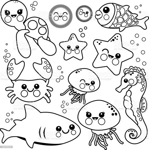 Coloring page ocean coloring page astonishing sea animals with. Sea Animals Coloring Book Page Stock Illustration ...