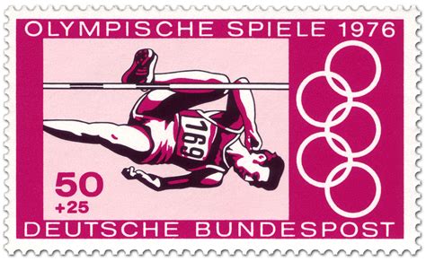 Mikhail akimenko (roc) und mutaz essa barshim (qat) haben sich ohne fehlversuch fürs olympische finale im hochsprung qualifiziert. Hochsprung der Männer (Olympia 1976), Briefmarke 1976