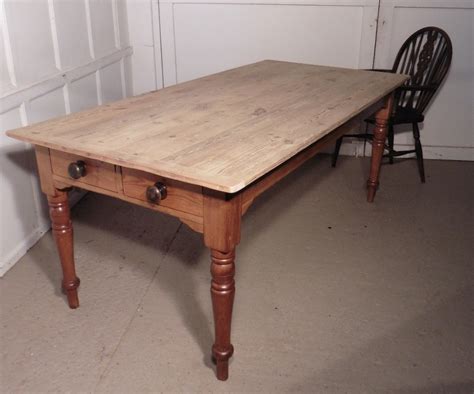 Victorian pine kitchen table with large cutlery drawer on distressed painted turned legs. Large Victorian Pine Table, Scrub Top Kitchen Table ...