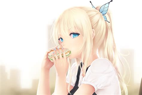 Pin on anime original other stuff. Wallpaper : blonde, simple background, long hair, anime girls, blue eyes, white dress, black ...