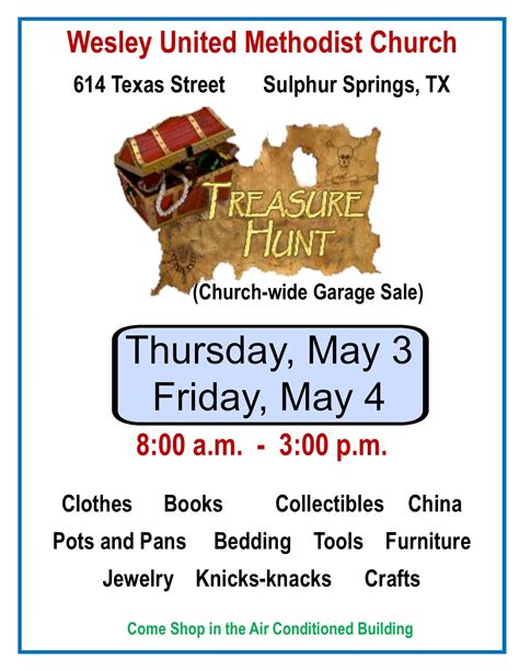 With our often changing inventory there is always cool things you will find at the garage sale store include: Church Wide Garage Sale - Wesley United Methodist Church