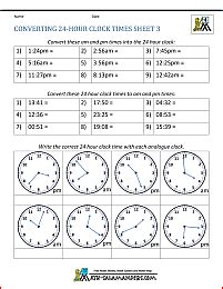 ''' to check whether time is 'am' or 'pm' and whether it starts with 12 (noon or morning). 24 Hour Clock Conversion Worksheets
