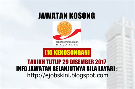 جابتن ڤراڠكأن مليسيا) merupakan sebuah jabatan yang beroperasi di bawah jabatan perdana menteri yang bertujuan menghasilkan statistik yang berintegriti dan reliable dalam bidang ekonomi, sosial. Jawatan Kosong Jabatan Perangkaan Malaysia - 29 Disember 2017