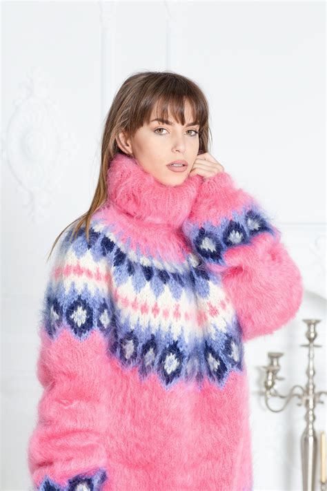 Pink Mohair Sweater, Icelandic Sweater, Hand Knit Sweater, Men Mohair Sweater, Norwegian Sweater ...