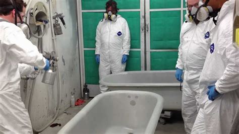 Unlike an auto body shop which can pull their cars into an electrostatic dust free spray booth your bathroom becomes my spray booth. Refinishing a Bathtub - YouTube