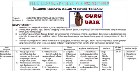 Untuk tema pada kelas 4 adalah Silabus 8 Kolom Kelas 6 Semester 1 - Revisi Sekolah