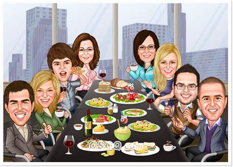 Clients in an intimate setting. Company Dinner Party Caricatures | Caricature, Party ...